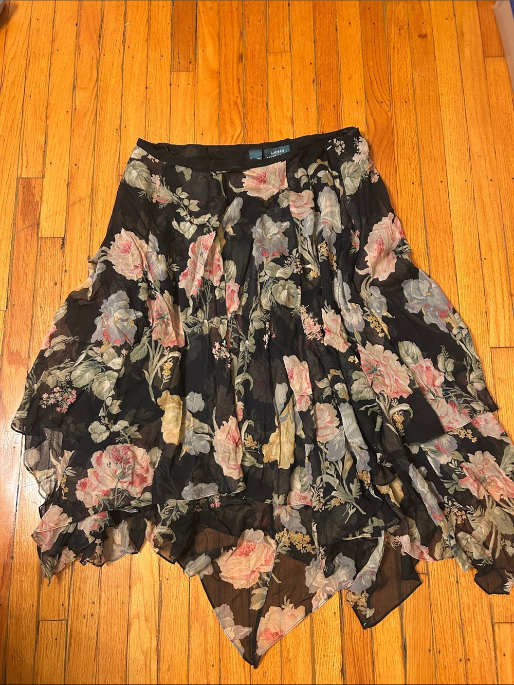 Lauren Ralph Lauren Silk floral Midi skirt layered 20W
